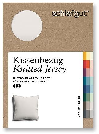 schlafgut Knitted Jersey Kissenbezug 80x80 cm Sand Light Uni weicher Premium Kopfkissenbezug einzeln, faltenfrei mit Elasthan