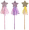 YUNYAN Lot de 3 baguettes magiques de princesse pour enfant - Baguette magique - Baguette étoile - Paillettes - Pour fille - Accessoires de costume de cosplay d'anniversaire - Rose violet et doré