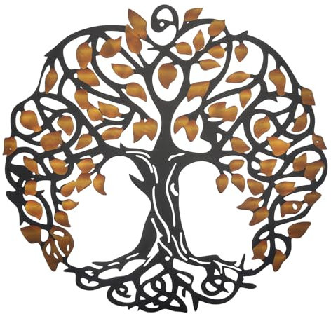 PATIKIL Metal Tree Wall Decor, Tree of Life Wall Sculpture Ornament Hanging Wall Decoration for Home Indoor Outdoor, Yellow Black