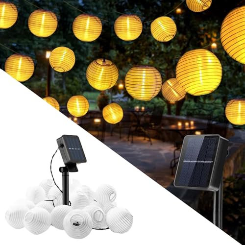 Solar Lichterkette Aussen Lampions,3 m Lampion Außen Wetterfest,8 Modi Solarlichterkette Deko,20 LED Lichterkette Lampion,Laterne Lichterkette Outdoor,Laterne Beleuchtung Draußen für Patio Balkon A5