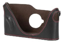MRZHOUCASE Halbtasche aus echtem Rindsleder für Leica M2 M3 M4 M6 M7 MP Filmkameras (schwarzes Leder mit roten Nähten)