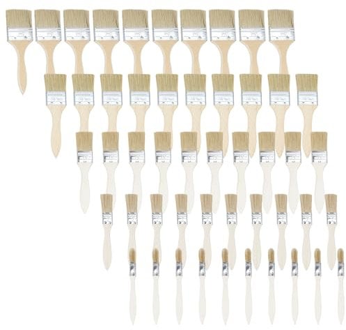 lesolar Multi Pack Paint Brushes - 50pcs Wooden Paint Brushes Bulk,Synthetic Paint Brush Set,Disposable Paint Brush in Five Sizes,Flat Paint Brushes for Paint,Stains,Varnishes,Glues and Home DIY