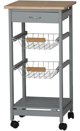 URBNLIVING 3 Tier Portable Oasis Bamboo Top MDF Kitchen Trolley Drawer Shelf Cart on Wheels