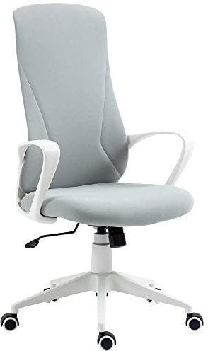 Vinsetto Bürostuhl mit Wippfunktion, Höhenverstellbarer Schreibtischstuhl, Ergonomischer Computerstuhl, Drehbarer PC Stuhl für Arbeitszimmer, Stretchstoff, Hellgrau