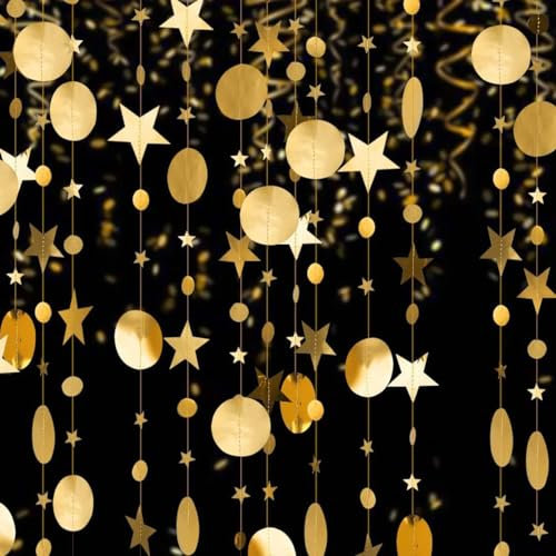 52Ft Hängenden Papier Girlande Glitzer Gold,Rund und Stern Papier Deko for Party(4M x 4)