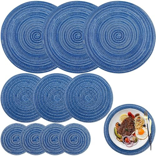 GZjiyu 10 STK Tischset Set Rund, Platzset Abwaschbar, 30cm/18cm/11cm Platzdeckchen Hitzebeständigem Tischsets, für Weihnachten Hochzeit Restaurant Küche