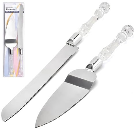 JYJLLM 2 Pieces Crystal Grip Cake Slice and Pie Server Set, Cake Cutter,Wedding Cake Knife and Server Set Gifts for Wedding Gathering, Anniversary, Engagement, Birthday Party