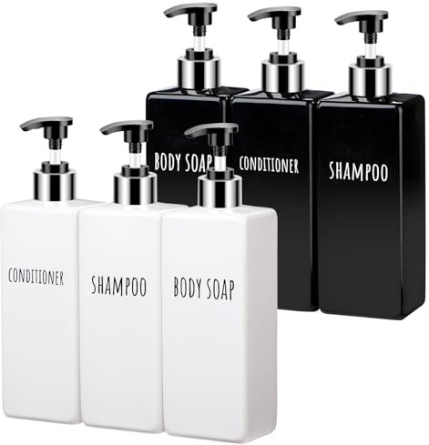 Segbaeuty Pumpflasche 500ml, 6 Stück Seifenspender Küche, Shampoo Flaschen zum Befüllen, Duschgel Spender mit Bedruckten Etiketten, Seifenspender Kunststoff, Badezimmer Zubehör