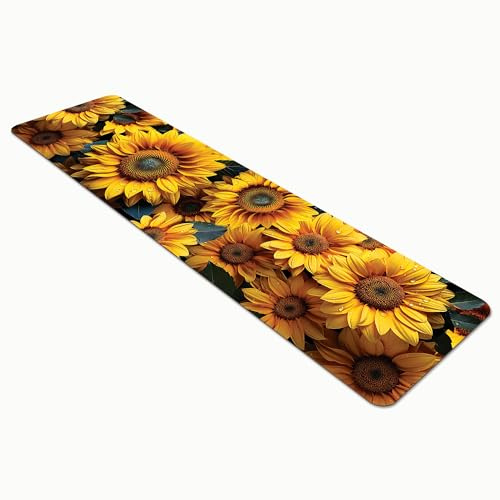 Comart - Tappeto Cucina Austin - Impermeabile - Antiscivolo - Antimacchia - Lavabile in Lavatrice - Passatoia in Poliestere - per Corridoio e Cucina - Made in Italy - Fiori Girasoli - 50x230 cm
