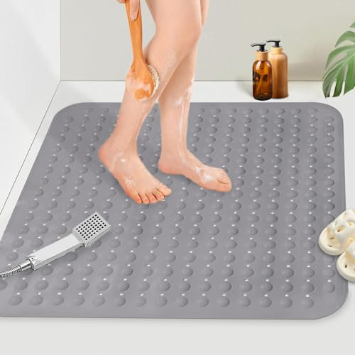 Mofonky Alfombrilla de ducha antideslizante cuadrada: 80 x 80 cm, extra grande, alfombra de ducha con ventosas – PVC antimoho alfombrillas antideslizantes para ducha