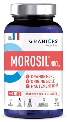 MOROSIL 400 mg GRANIONS - Morosil Perte de Poids - Morosil + Vitamine C - Morosil Hautement Dosé - Bruleur de graisse puissant - Ventre Plat - 2 Etudes Scientifiques - 60 Comprimés - Format 2 Mois