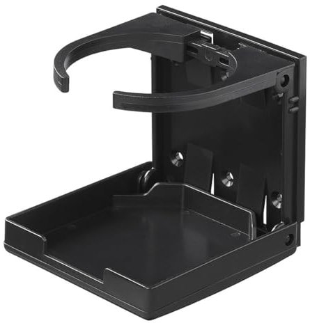 Portavasos plegable - Soporte ajustable para vasos para coche, autocaravana y caravana | Fijación de tornillo y adhesivo | Pinza ajustable (58-98 mm) (Negro)