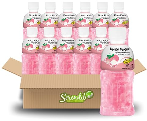 Mogu Mogu Nata De Coco Drink Jelly Texture Fun Refreshment 320ml (Pack of 12, Lychee Flavoured)
