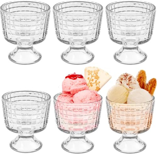 Kaxtde 6 Pack Glass Dessert Bowls, 330 ml Ice Cream Bowls Bulk, Crystal Glass Trifle Cups for Ice Cream, Desserts, Pudding, Appetizer, Salad, Fruit, Sundae, Pudding