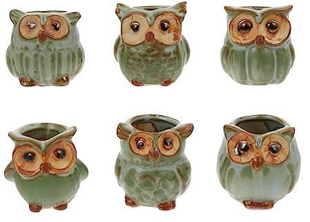 KONTONTY 6 Pièces Hibou Petit Pot De Fleur Mini-Pots De Fleurs Mini Pot De Succulentes Mini Vases Succulents Mini Pots pour Plantes Cintres pour Décorer Cache-Pot Ancien Céramique Green