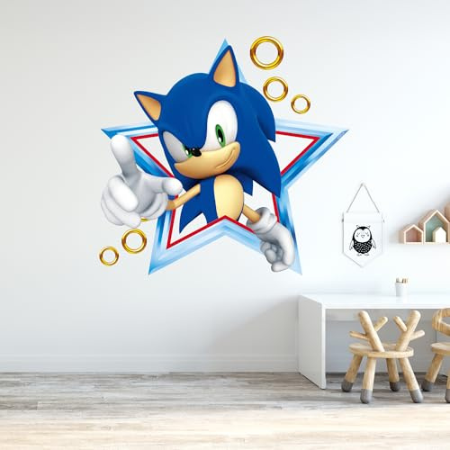 Sonic The Hedgehog Wall Sticker - Sonic in Star with Rings Wall Art (60cm Width x 60cm Height)