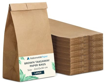 Nationwide Paper Large 500 Pcs Brown Paper Bags No Handles Strong Takeaway Paper Bags for Grocery, Fruits, Vegetables 22x12x30cm