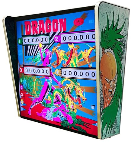 Backglass Pincab Flipper Pinball Dragon, Ideal para Decorar habitación Gaming Sala Arcade, Incluye Mando a Distancia con Distintos Modos de iluminación Ambiente