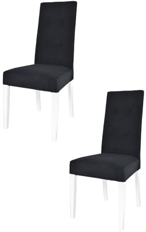 t m c s Tommychairs - 2er Set Moderne Stühle Nicole für Küche und Esszimmer, robuste Struktur aus lackiertem Buchenholz Farbe Weiss, gepolstert und mit Schwarz Samt bezogen
