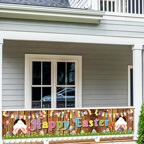 Bigqin Ostern Banner Dekoration, Happy Easter Partybanner, Hasen Ostereier Hintergrund Banner für Party, Ostern Wand Garten Außen Dekorationen Zubehör 300 x 50 cm