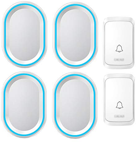 MOKLYF Cordless Plug in Door Bells,1000 Feet Operating Range Waterproof Door Chime Bell 4 Levels Volume 58 Melodies,Black (White