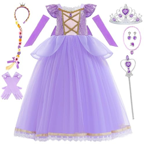 Snyemio Costume Rapunzel Bambina Vestito Principessa Viola Abito Travestimento Carnevale Halloween Compleanno Festa