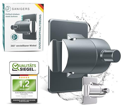 SANIGERS® Duschkopfhalterung ohne Bohren I EXTRA STARKER HALT I Duschhalterung ohne Bohren, Brausehalter ohne Bohren, Duschbrause Halterung ohne Bohren, Handbrause Halterung ohne Bohren (anthrazit)