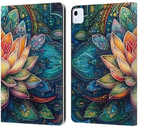 Head Case Designs Licenza Ufficiale Mark Ashkenazi Loto Fiori Multicolori Custodia Portafoglio in Pelle Compatibile con Apple iPad Air 11 2020/2022/2024/2025