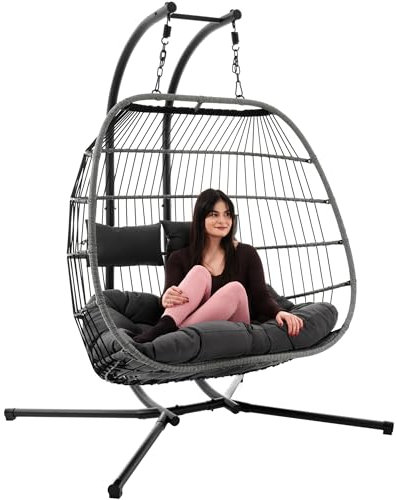 di volio Hängesessel mit Gestell RONA, Hängestuhl für 2 Personen, Hängeschaukel für Indoor & Outdoor, bis 200 kg belastbar, inkl. Kissen, Haus & Garten (Grau)