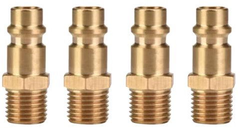 Lot de 4 raccords d'air comprimé 1/4 - Raccord de tuyau en laiton - Connecteur de tuyau - Prise de valve - Filetage extérieur - Pour compresseurs, tuyaux, filtres.