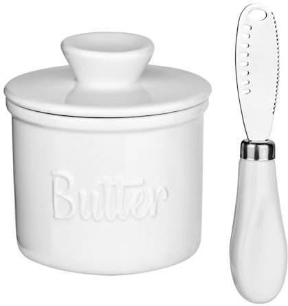 YHNDECO Mantequera francesa, mantequera de cerámica, refrigerada por agua, campana de cerámica para frescura y untable mantequilla (blanco)