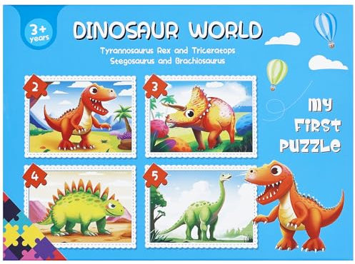 BBLIKE Puzzles Jigsaws for 2 3 Year Old - Pack of 4 Puzzles Toy in a Box for Age 2-3, Travel Games for on Plane Educational Learning Birthday Gift Present for Children Boys Girls (Dinosaur)