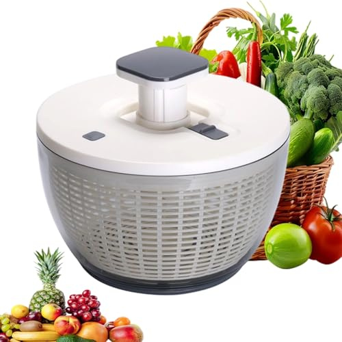 Large Salad Spinner 6L, Plastic Lettuce Spinner Salad Dryer Fruit Vegetable Washer, Manual Non-Slip Vegetables Fruits Dehydrator Drainer with Quick Brake Button for Quick Salad Prep & Greens Washing