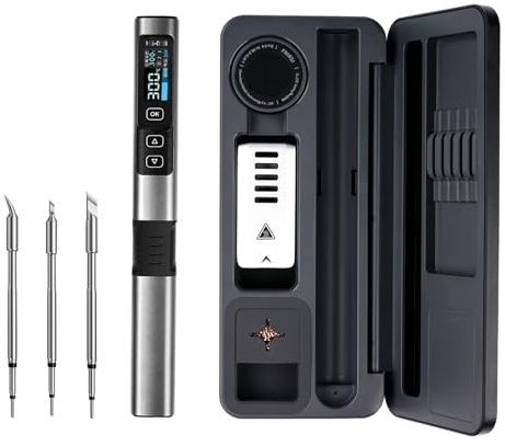 HS-02B Lötkolben Set, 100W Lötkolben USB-C, 100~450 °C Schnellheizung 2s | 3 voreingestellte Temperaturs, Soldering Iron mit Display und 3 Lötspitzen, Smart Lötkolben für Präzision Elektronik PD/QC