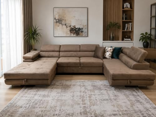 KMK GNYCH U-Form Sofa Rodos 345x202x90 cm, Schlaffunktion, Braun, Links | U-Form Sofa, Modern Couch mit Bettkasten, Weiches Sofa fürs Wohnzimmer, Schlafsofa, Eleganter Monolith-Stoff