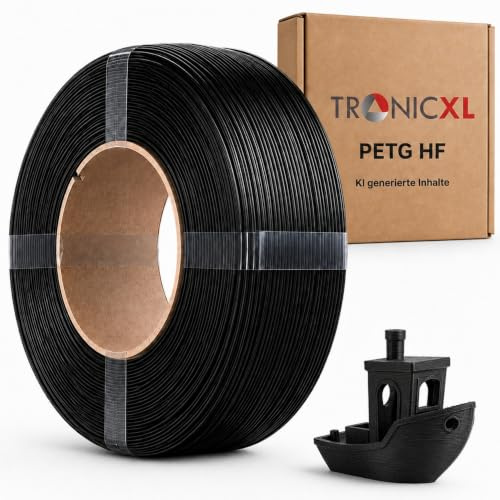 TRONICXL 1kg Refill Filament PETG-HF passend für Bambu Lab 3D Drucker kompatibel mit Bambulab Leerspule (Mit Notch) AMS AMS2 P2S, H2D, H2S, X1C, P1S, A1, P1P, A1 mini (Schwarz)