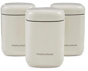 Morphy Richards Equip Set 3 Storage Canisters, 15.5x10cm, 3 Pack Durable Carbon and Stainless Steel Set, Airtight Lid, Versatile Suitable Tea, Coffee, Sugar, Pasta, Dry Foods, Cream, 830002