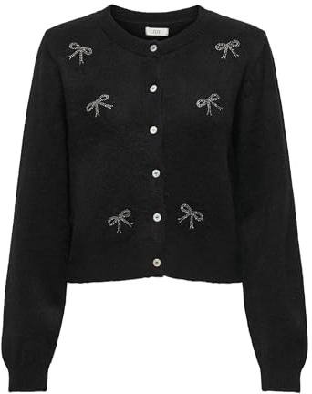 JDY Damen Strickjacke gestrickter Cardigan mit Glitzersteinchen JDYFaye Bow