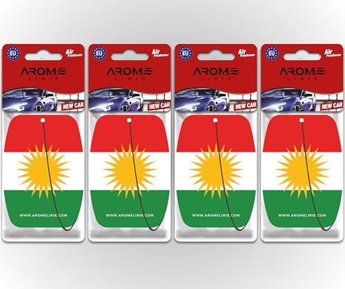 Kurdistan Duftbaum Auto – Kurdische Flagge – Duft New Car – 4er Pack – Autoparfüm Lufterfrischer – Kurdisches Design (New Car)