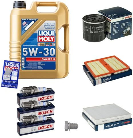 EISENFELS Inspektionspaket enthält 5 L Motoröl 5W-30 Longlife3 Ölfilter Luftfilter Innenraumfilter Zündkerze Verschlussschraube für Polo AW1 BZ1 1.0 TSI T-Cross KJ1 KJ7