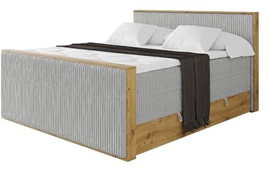 ALTDECOR Boxspringbett mit Matratze und Lattenrost, Topper, Fußteil,Polsterbett mit Bettkasten, Bett mit Stauraum H3- und H4- Matratze, Doppelbett, Springboxbett - LOLLI9-Z King Grau 140x200