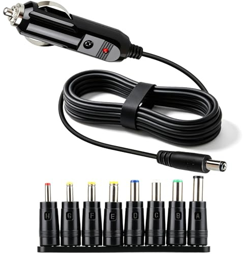Cagrin 12V 5A Cargador de Coche Universal con 8 Conectores, Cable 1,2 m | Adaptador de Alimentación con Indicador LED y Conector DC 5,5 x 2,1 mm para DVD Portátil, Altavoces Bluetooth, GPS, Ruteadore