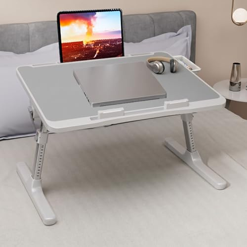 Mesa para ordenador portátil, altura e inclinación ajustable, mesa plegable con cajón, mesa portátil para ordenador portátil, para sofá, suelo, trabajo, estudio, lectura, escritura