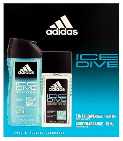 Adidas Ice Dive Geschenkset Shower Gel 3in1 250ml & Deodorant Body Fragrance 75ml mit 48 Stunden Schutz gegen starkes Schwitzen und Körpergeruch