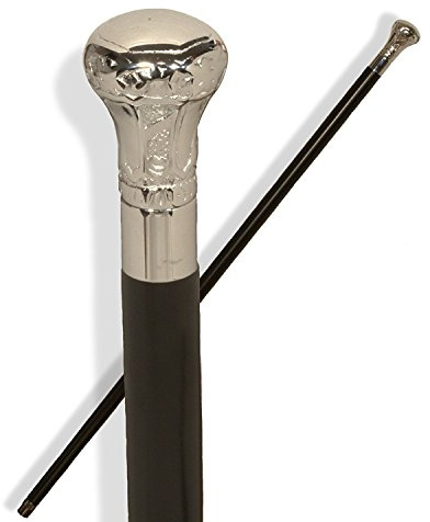 Medieval Replicas Classic Canes Chrome Knob Formal Cane. Black Hardwood Shaft.92cm.