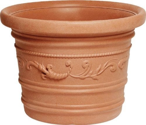 OEM SYSTEMS Vaso Tondo Festonato Ø 40Cm in Resina Colore Terracotta Doppio Bordo