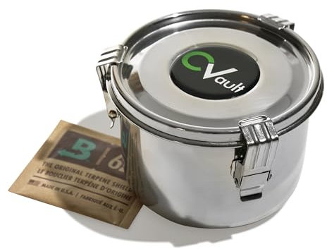 CVAULT Mittelgroßer Vorratsbehälter, 28 ml, geruchsdicht, luftdicht und lichtbeständig, lebensmittelechter Edelstahl, inklusive 62% RH 8 g Packung