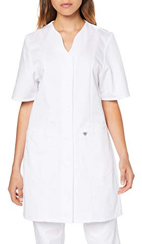 BP 1640-485-21-34n Damen-Kasack, 1/2 Hülse, V-Ausschnitt mit Druckknopfband, 215,00 g/m² Stoffmischung, weiß, 34n