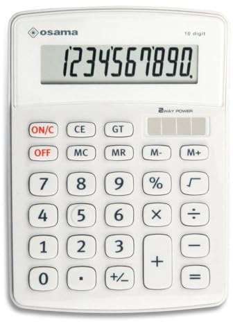 Osama BIG DISPLAY, 10-stelliger Taschenrechner mit LCD-Display mit Soft-Touch-Tastatur angenehm zu bedienen - Weiß