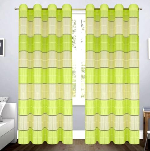 FKL DESIGN Home Deco Gardine Ösen - Vorhang - Halbtransparent Ösenvorhänge - Schlafzimmer Wohnzimmer Kinderzimmer - Vorhänge - Weich Fallende Gardinen - 2er Set - 145x245 cm - Streifen Grün, AGV V7